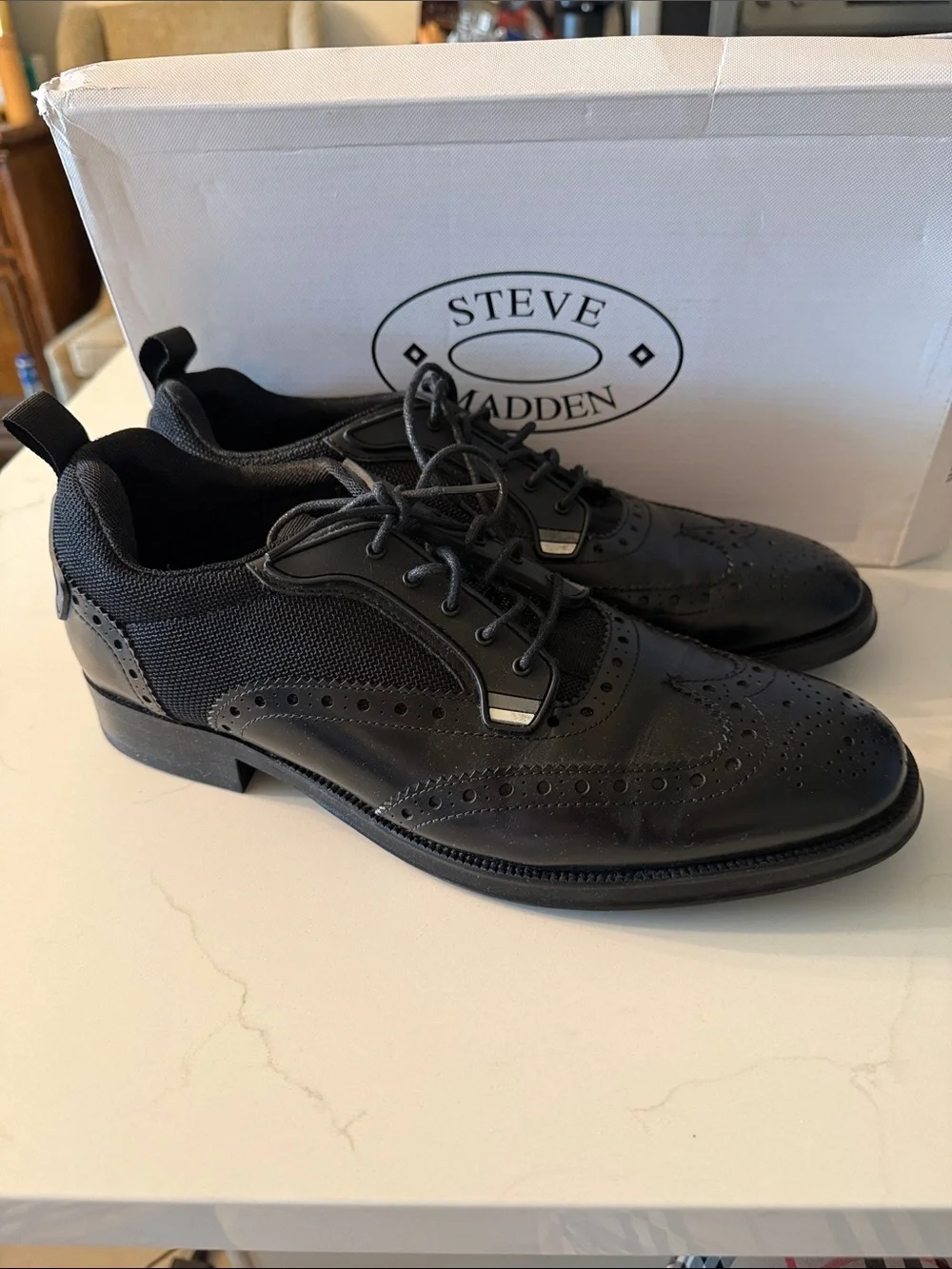 Steve Madden Black Brogue Lace-Up Oxfords